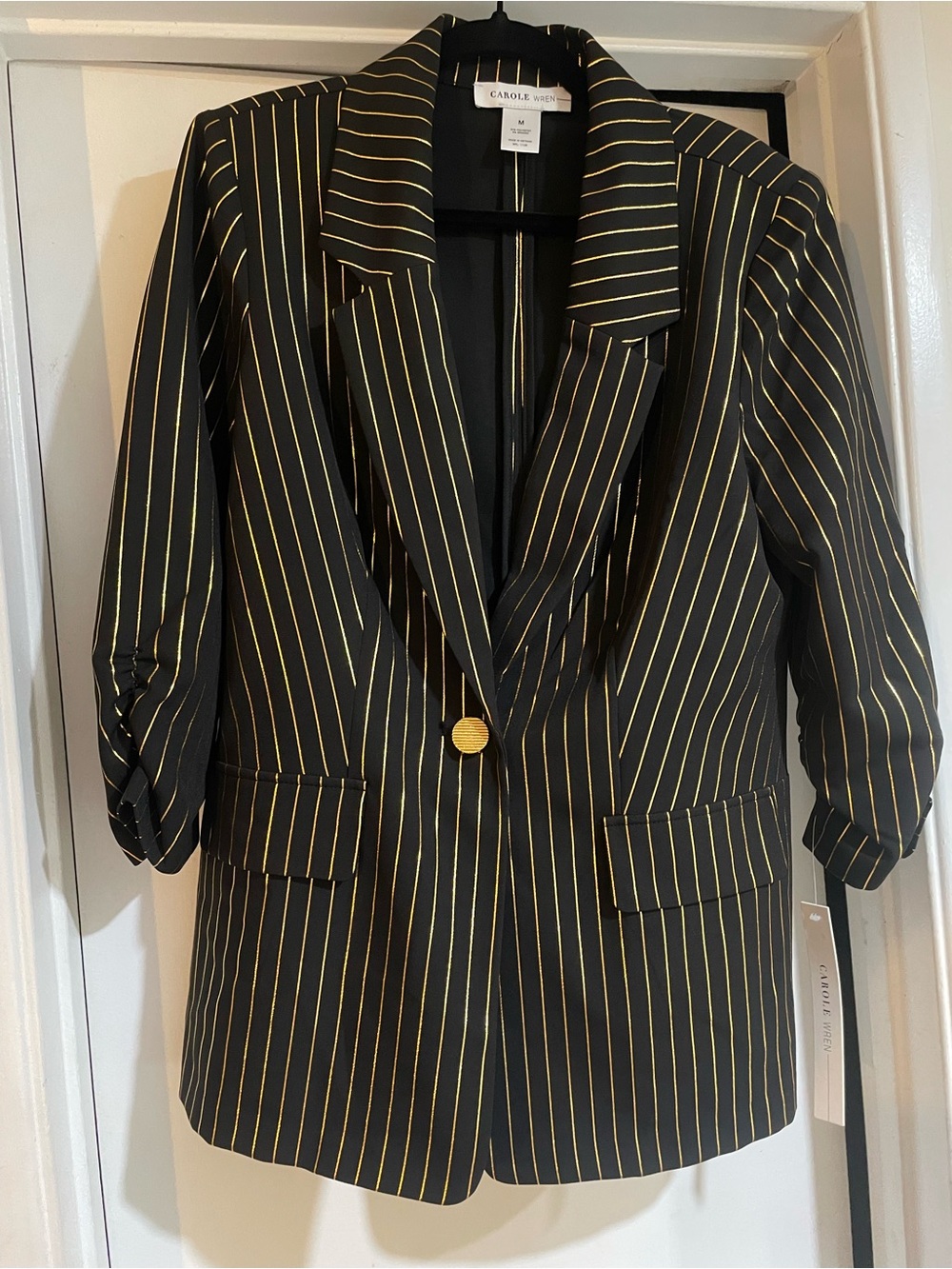 Midnight by Carole Hochman Black Blazer with Gold Pinstripes